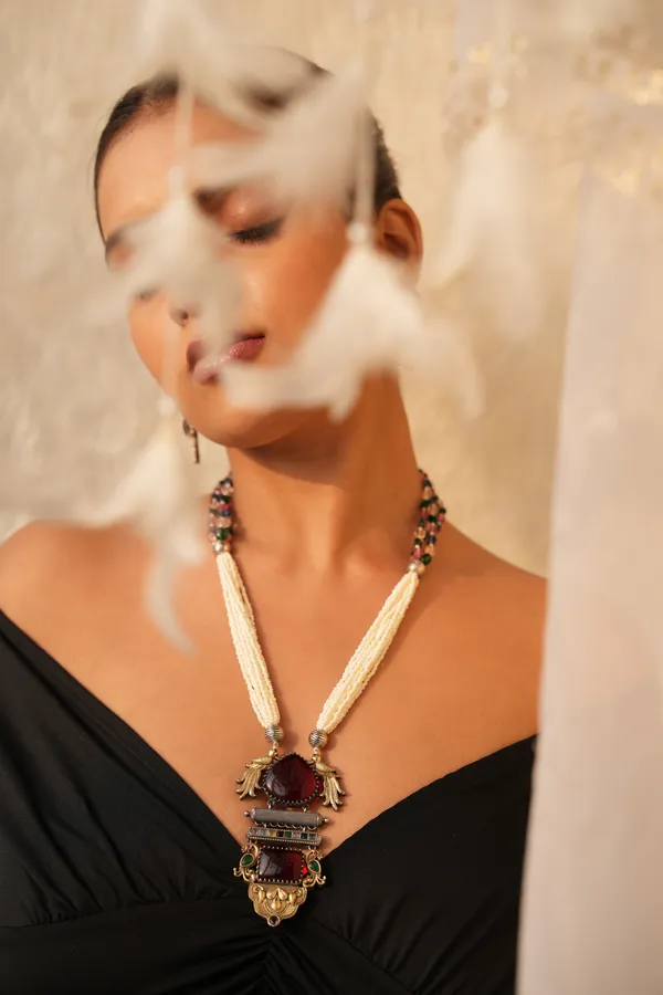 Avira_Long_Necklace_Set_with_Maroon_Gemstone_and_Peacock_Pendant