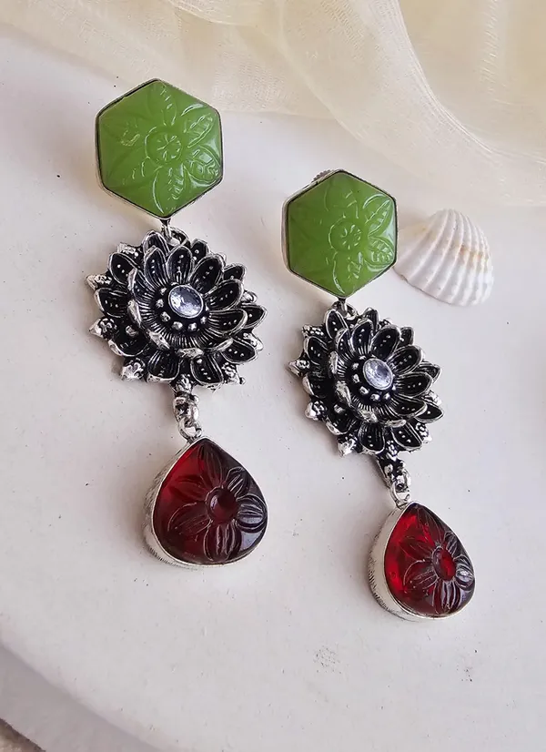 Silver_plated_german_silver_green_drop_earring