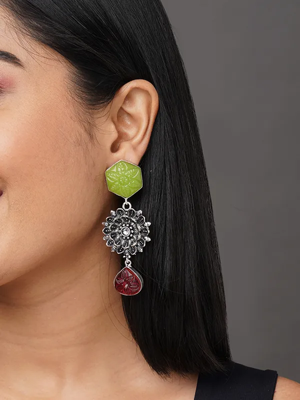 Silver_plated_german_silver_green_drop_earring