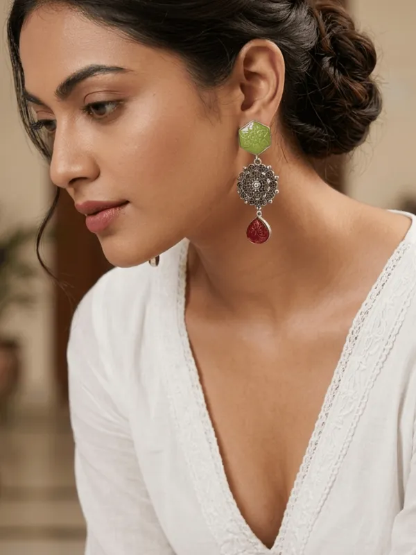 Silver_plated_german_silver_green_drop_earring