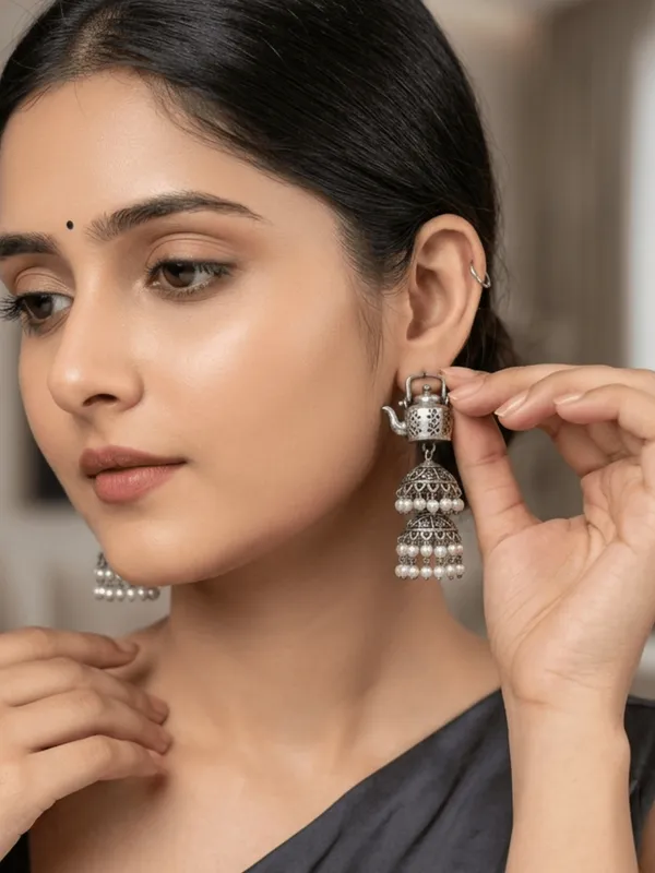 German_silver_tea_pot_earring