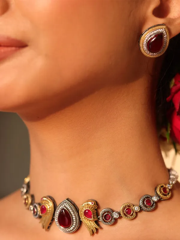 Peacock_Crest_Dual_Tone_Choker_Set
