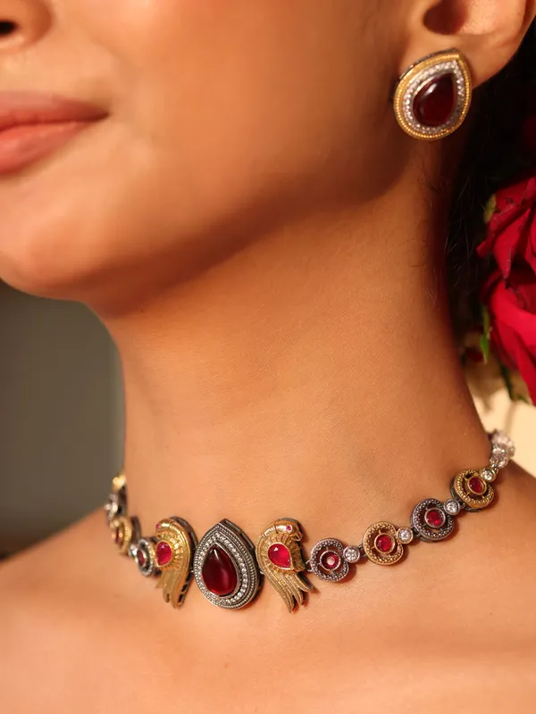 Peacock_Crest_Dual_Tone_Choker_Set