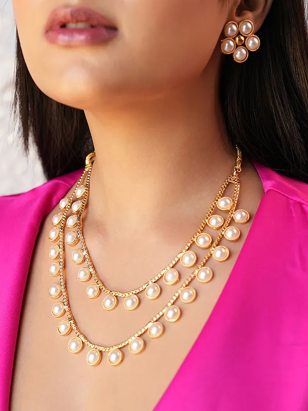 BINNI Binnis Wardrobe Veya Gold Toned Layered Pearls Necklace Set