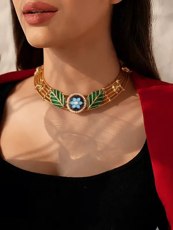 Golden_Rajwada_Neelkamal_Flower_Choker