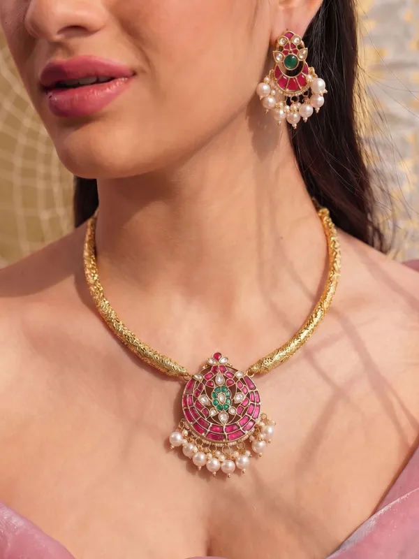 Pink_Aura_Kundan_Necklace_Set