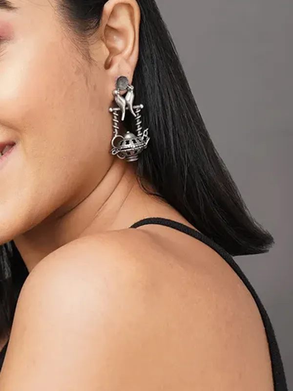 German_Silver_Bird_Stand_Drop_Earrings