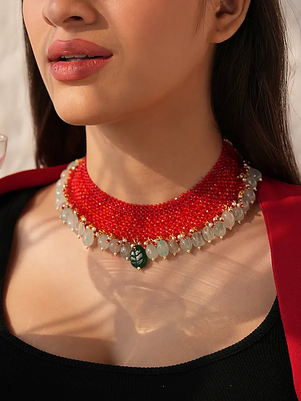 BINNI Binnis Wardrobe Manika Red Beaded Necklace with Semi