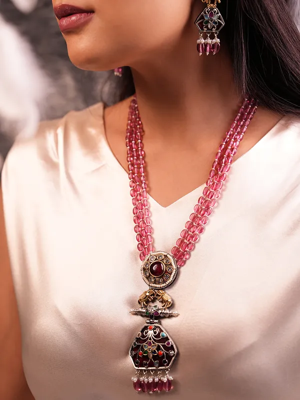 Pink_Hydro_Bead_Floral_Pendant_Necklace_Set