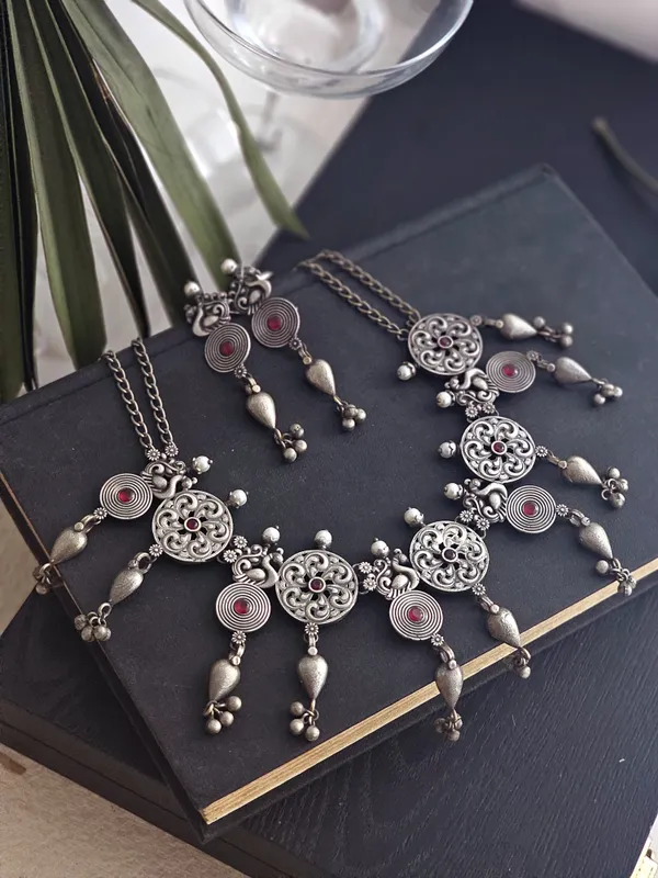 German_silver_red_stone_necklace_set