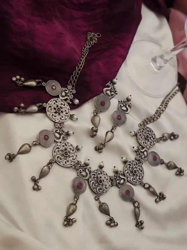 German_silver_red_stone_necklace_set