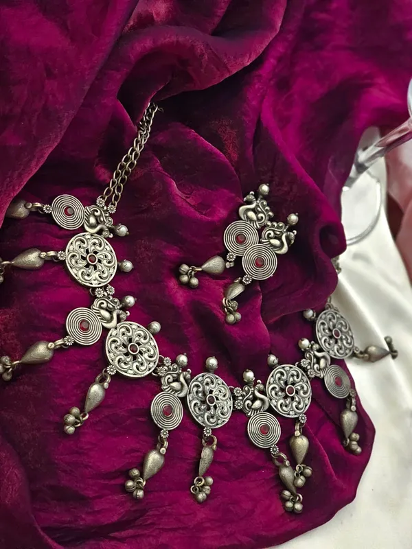 German_silver_red_stone_necklace_set