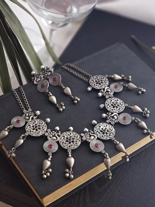 German_silver_red_stone_necklace_set