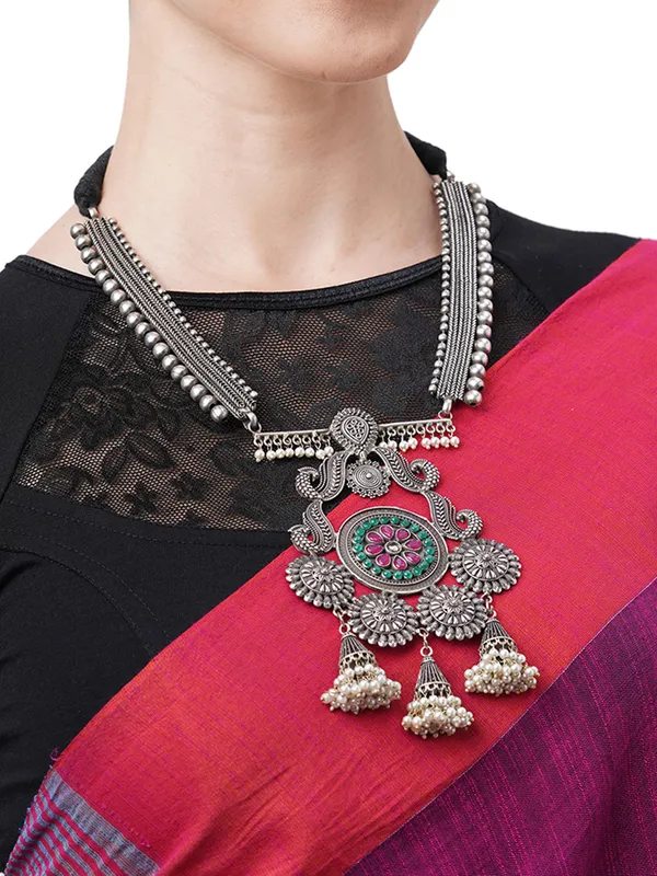 Women_Silver__Maroon_Kundan_Oxidised_Jewellery_Set