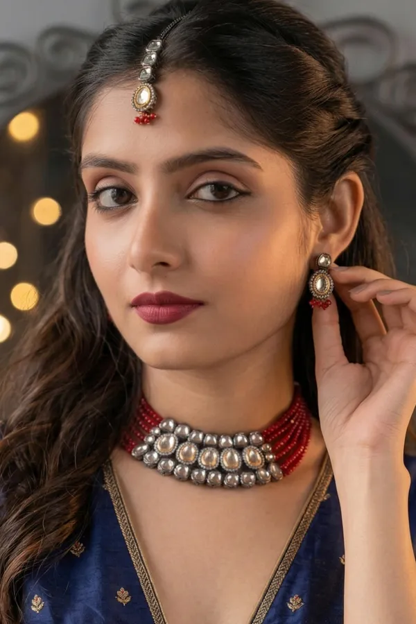 Red_stone_kundan_jewellery_set_With_mang_tika