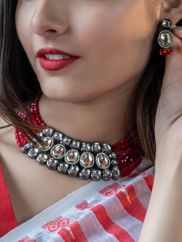 Red_stone_kundan_jewellery_set_With_mang_tika
