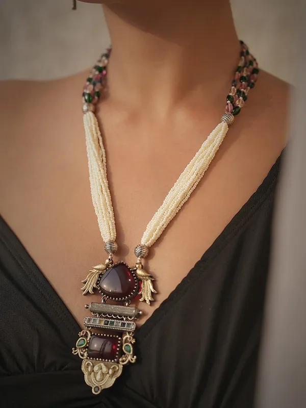 Avira_Long_Necklace_Set_with_Maroon_Gemstone_and_Peacock_Pendant