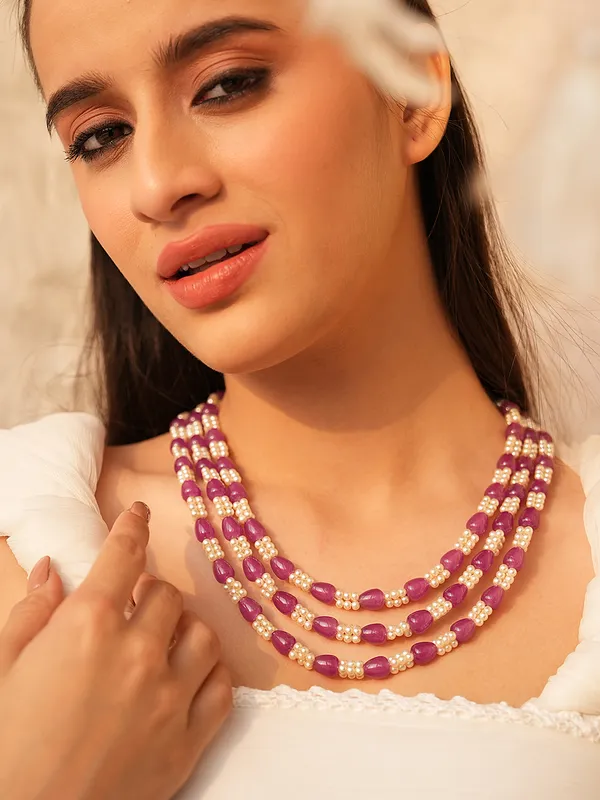 3-Layered_Purple_and_White_Beads_Necklace_Set