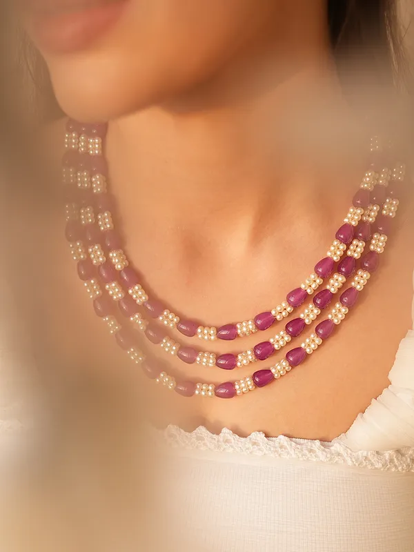 3-Layered_Purple_and_White_Beads_Necklace_Set