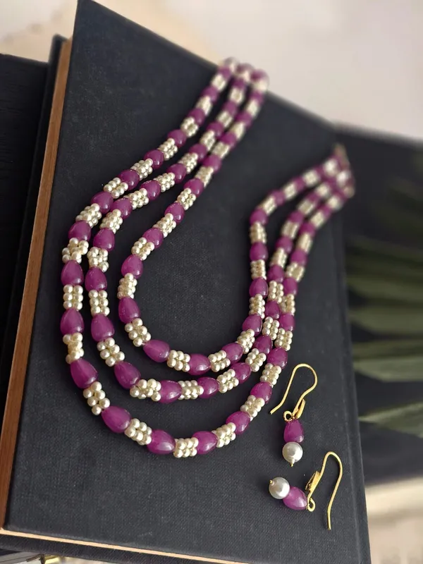 3-Layered_Purple_and_White_Beads_Necklace_Set