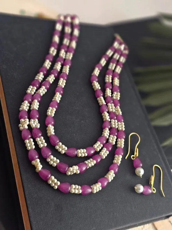 3-Layered_Purple_and_White_Beads_Necklace_Set
