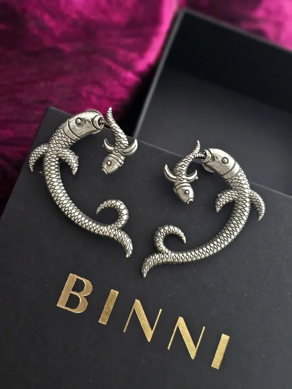 Quirky_German_Silver_Fish_Stud_Earrings