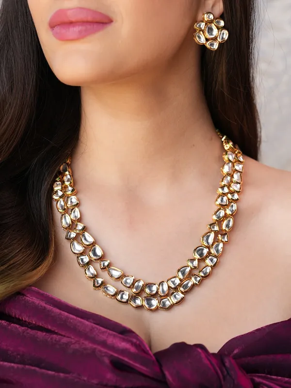Vidhira_Gold-Toned_Double-Layered_Kundan_Stone_Necklace_Set