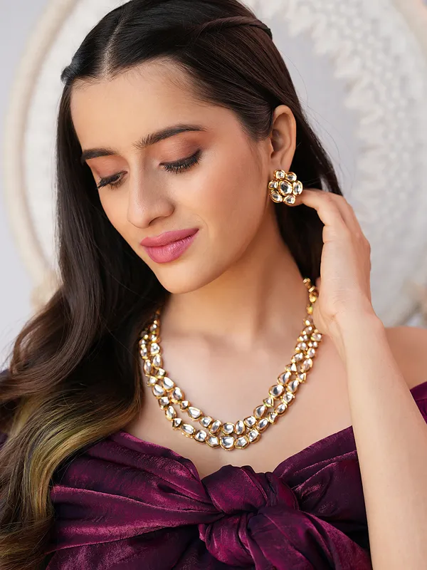 Vidhira_Gold-Toned_Double-Layered_Kundan_Stone_Necklace_Set
