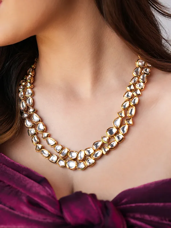 Vidhira_Gold-Toned_Double-Layered_Kundan_Stone_Necklace_Set