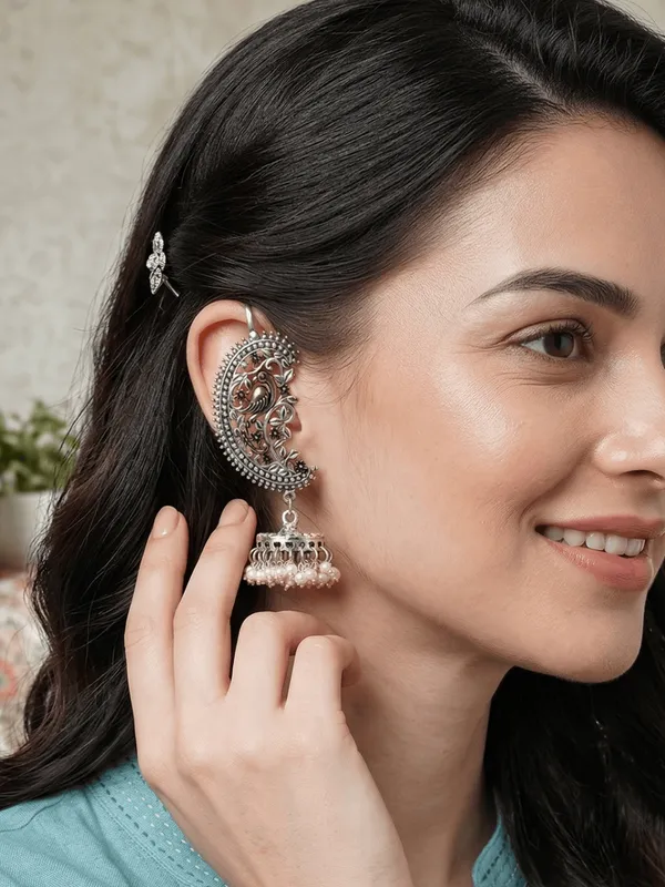 German_Silver_Earcuff_Earrings_with_Dual-Tone_Plating