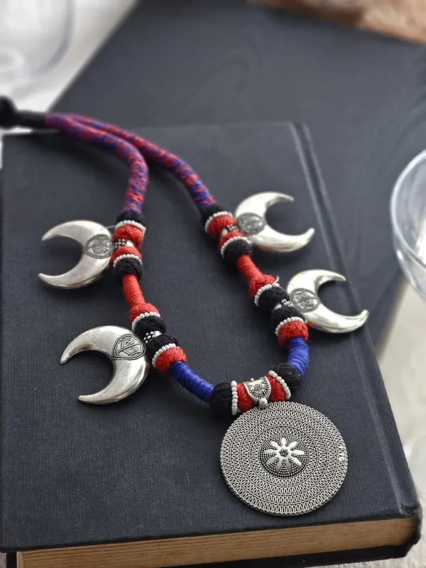 Silver_Plated_And_Black_Ganpati_Moon_Shaped_Antique_Jewllery_Set