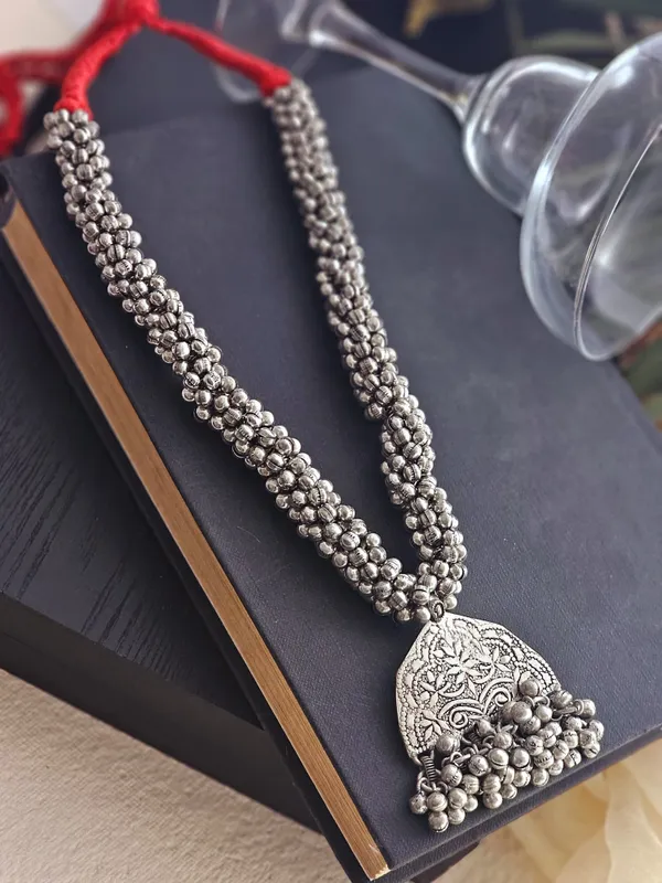 Silver-Plated__Red_Ghunghuru_Tribal_Necklace