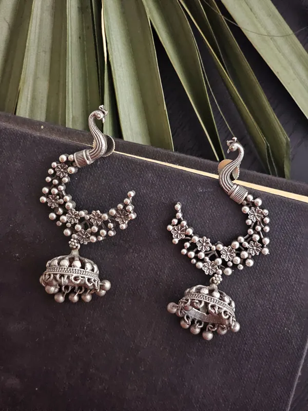 Women_Silver_Peacock_Shaped_drop_earrings
