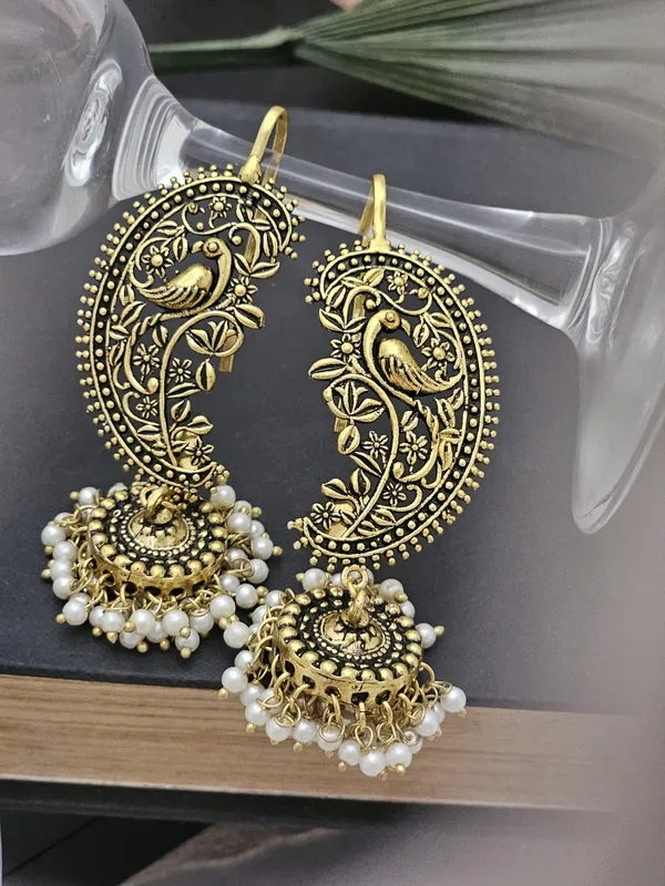 BINNI Binnis Wardrobe Gold-Plated Peacock Earcuff with Jhumka Dome - Main Image