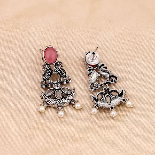 Pink_Stone_Oxidised_Silver_Necklace_and_Earring_Set