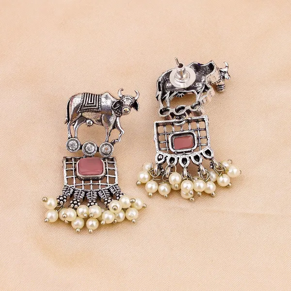 Oxidised_Silver_Elephant_Necklace_Set_with_Pink_Stones_and_Pearl_Accents