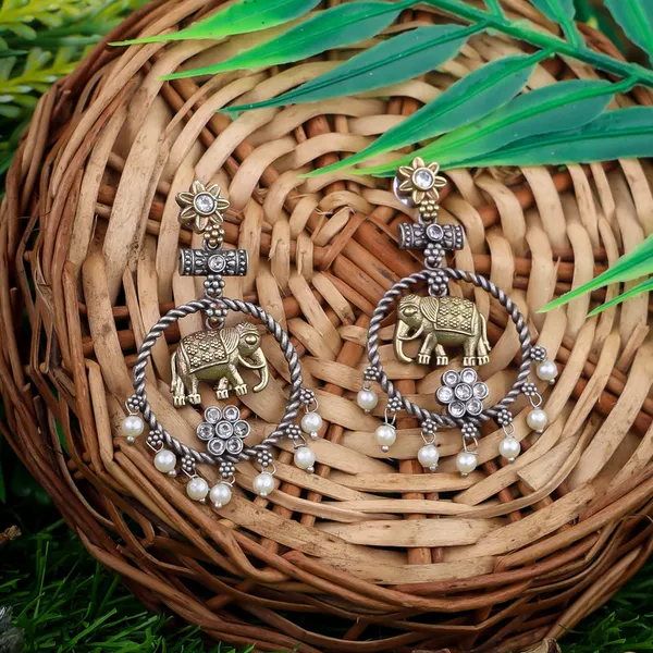 Oxidised_Silver_Elephant_Motif_Earrings_with_White_Stones