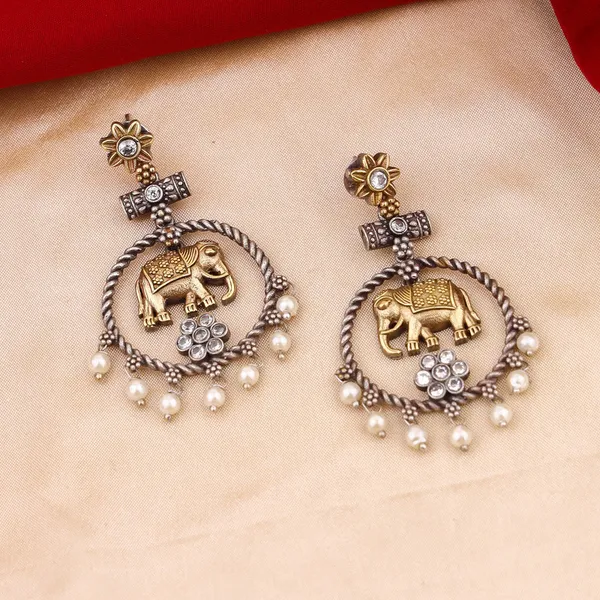 Oxidised_Silver_Elephant_Motif_Earrings_with_White_Stones