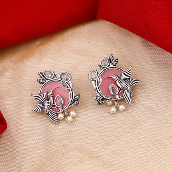 Oxidised_Silver_Earrings_with_Pink_Stones_and_Pearl_Accents