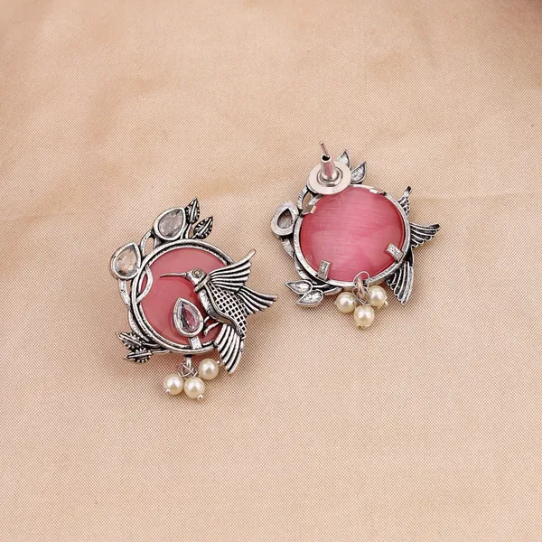Oxidised_Silver_Earrings_with_Pink_Stones_and_Pearl_Accents