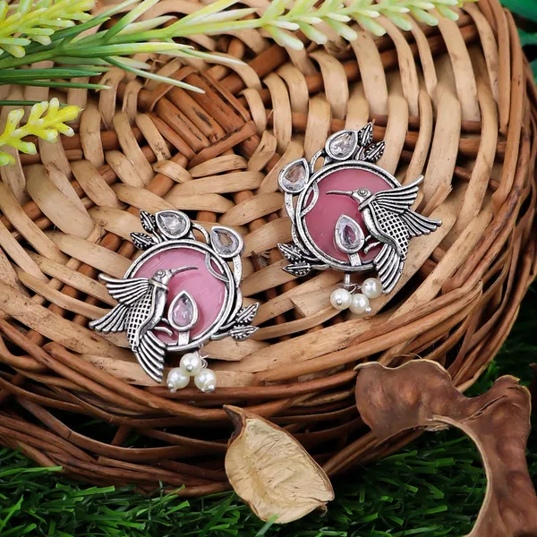 Oxidised_Silver_Earrings_with_Pink_Stones_and_Pearl_Accents