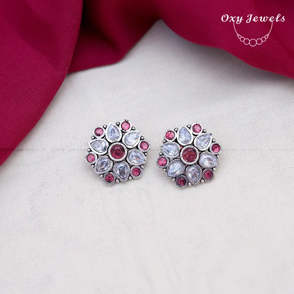 Elegant_Floral_Design_Silver_Stud_Earrings_with_Red_and_White_Stones_-_Oxy_Jewels