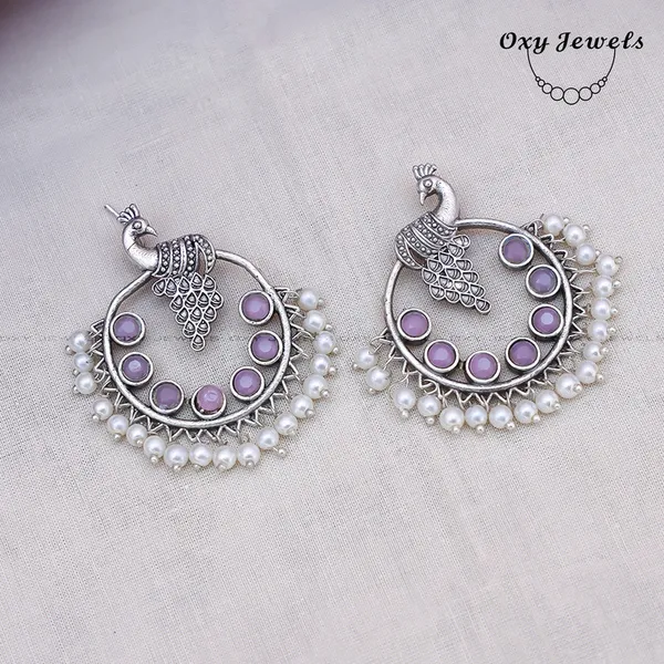 Oxy_Jewels_Silver_Peacock_Design_Pearl_and_Purple_Stone_Earrings