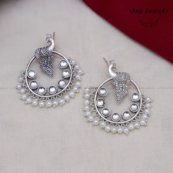Oxy_Jewels_Silver-Plated_Peacock_Design_Pearl_Drop_Earrings