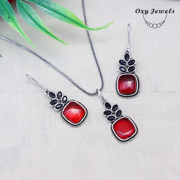 Oxy_Jewels_Red_Gemstone_Pendant_Necklace_and_Earrings_Set
