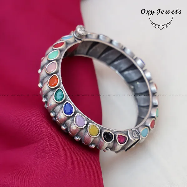 Elegant_Navaratna_Gemstone_Silver_Bangle_Bracelet_-_Oxy_Jewels