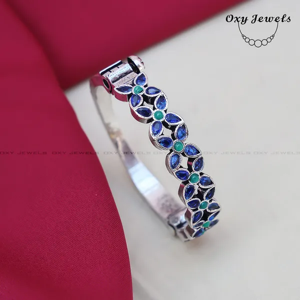 Oxy_Jewels_Elegant_Blue_and_Green_Gemstone_Floral_Silver_Bracelet