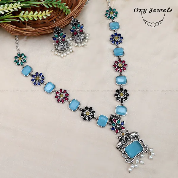 Bohemian_Floral_Oxidized_Silver_Necklace_Set_with_Blue_Stones_and_Matching_Earrings