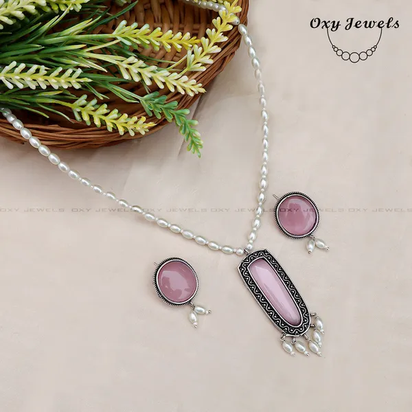 Vintage_Oxidised_Silver_Necklace_Set_with_Pink_Stones_and_Pearl_Accents