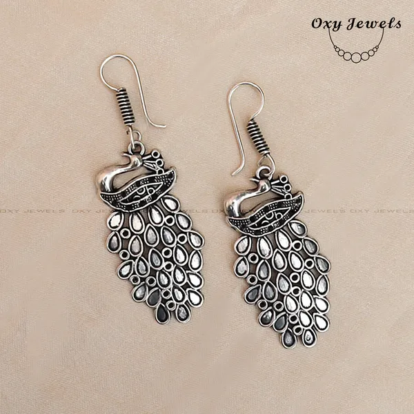 Peacock_Feather_Oxidized_Silver_Earrings